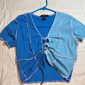 Blue Lace Up Crop Top